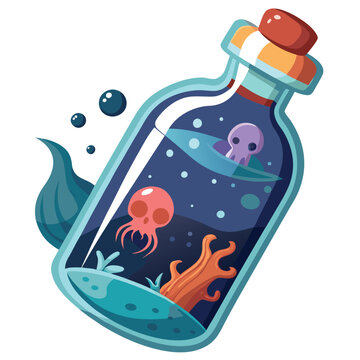 recommend clip art: Underwater jellyfish and glass bottle vector illustration isolated on a white background