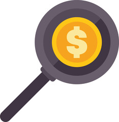 Magnifying glass is searching for a dollar coin, concept of searching for investment opportunity
