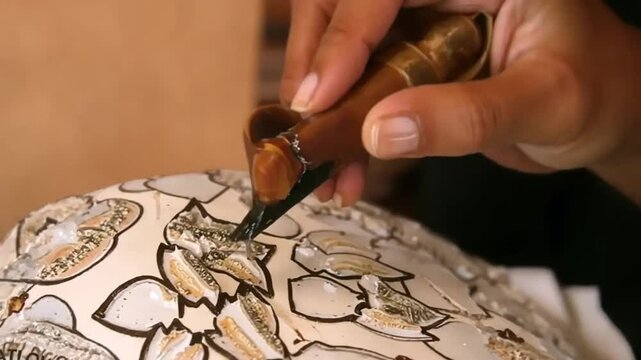 Portrait of a hand that is drawing batik