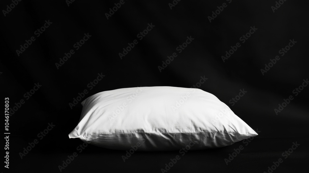 Poster the simple white pillow is placed on a black background to create a strong contrast, highlighting th