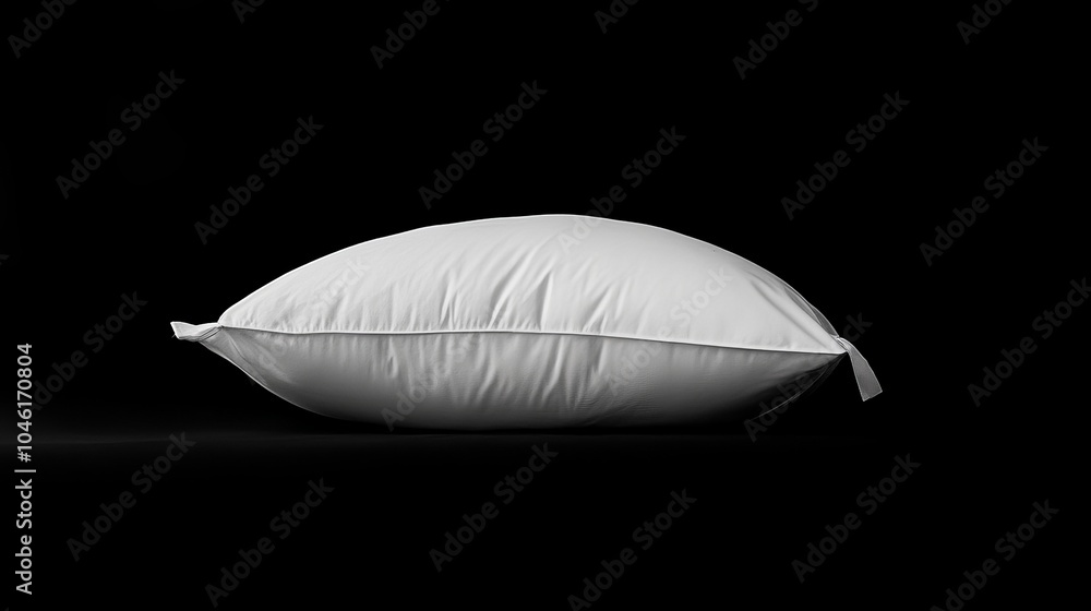 Poster the simple white pillow is placed on a black background to create a strong contrast, highlighting th