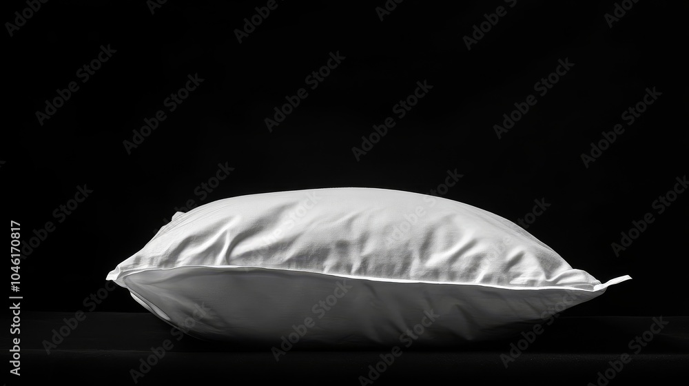 Poster the simple white pillow is placed on a black background to create a strong contrast, highlighting th