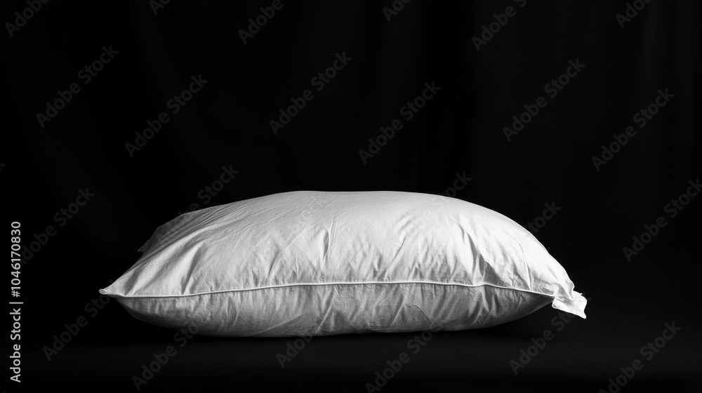 Poster the simple white pillow is placed on a black background to create a strong contrast, highlighting th