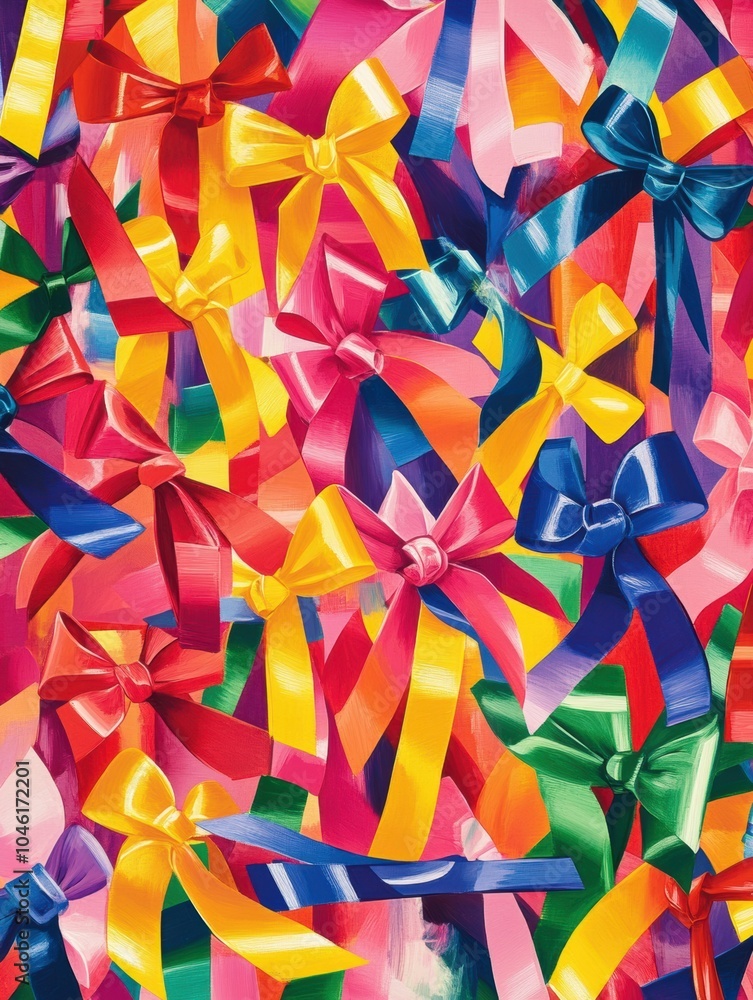Fototapete bright ribbons and bows intersect harmoniously, creating a lively and festive pattern that adds chee