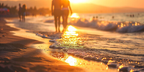 a couple walking on a beach, Romantic Couple Walking Hand in Hand on the Beach
Loving Couple Strolling Along the Seashore, 