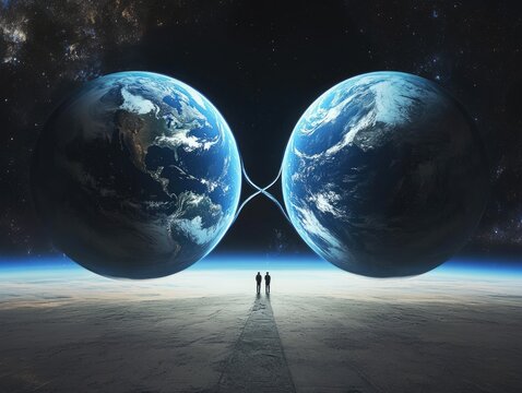 Dual existence: An artistic depiction of a parallel universe, blending abstract elements and surreal visuals, highlighting the enigmatic nature of alternate dimensions.