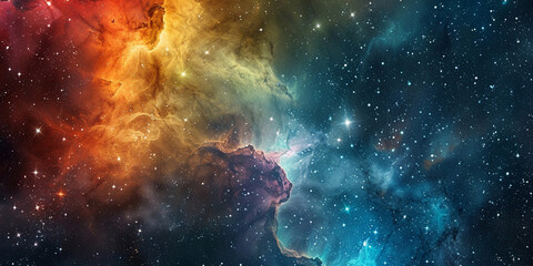 colorful stars and clouds in space, Abstract Space Art Featuring Bright Stars and Clouds, 