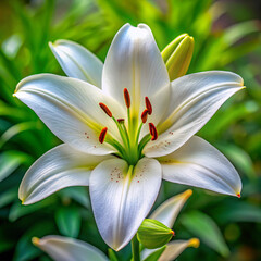 Obraz premium white lily flower. flower, pink, lily, nature, plant, flora, white, bloom, spring, beauty, flowers, blossom, garden, isolated, petal, petals, floral, closeup, macro, bouquet, lilly, summer, close-up, 