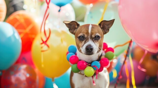 Dog Wearing Balloon Clothing - a cute and whimsical visual. The dog donning balloon clothing creates an endearing and imaginative scene.