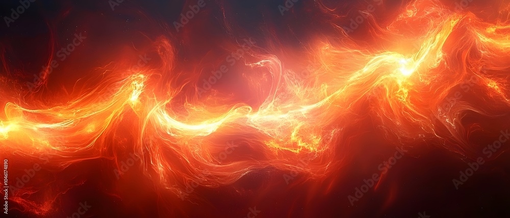 Poster a mesmerizing abstract image showcasing fiery orange and red swirls against a dark backdrop, creatin