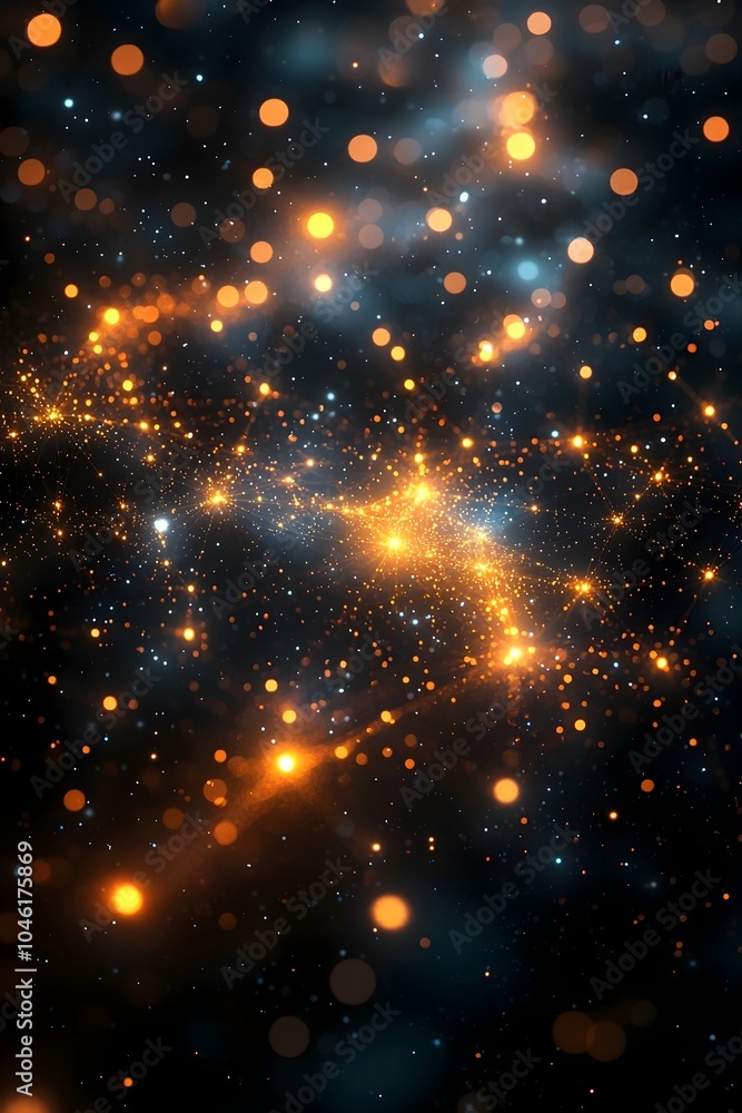 Poster a mesmerizing abstract representation of a cosmic scene filled with shimmering stars and glowing par