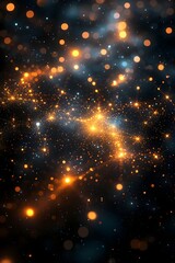 Fototapeta premium A mesmerizing abstract representation of a cosmic scene filled with shimmering stars and glowing particles, featuring vibrant orange and blue tones against a dark background.