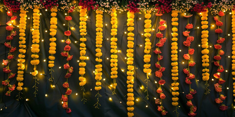 a yellow and red flowers and lights, Colorful Floral Display of Yellow and Red Flowers Enhanced by Lights, 