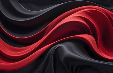 Obraz premium Close-up of flowing red and black silk fabric with smooth, wavy patterns, creating an elegant and luxurious texture.