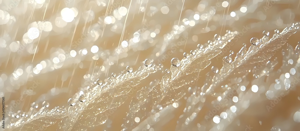 Poster macro shot of delicate leaves adorned with sparkling water droplets, creating a shimmering effect ag