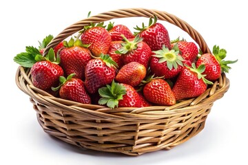 Stock photo of a wicker basket with strawberries