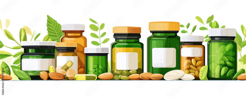 Poster a row of green bottles with labels on them, including one that says 