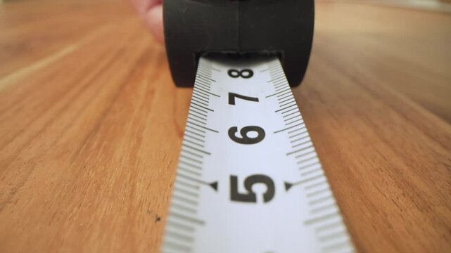 Macro moving shot of using measuring tape