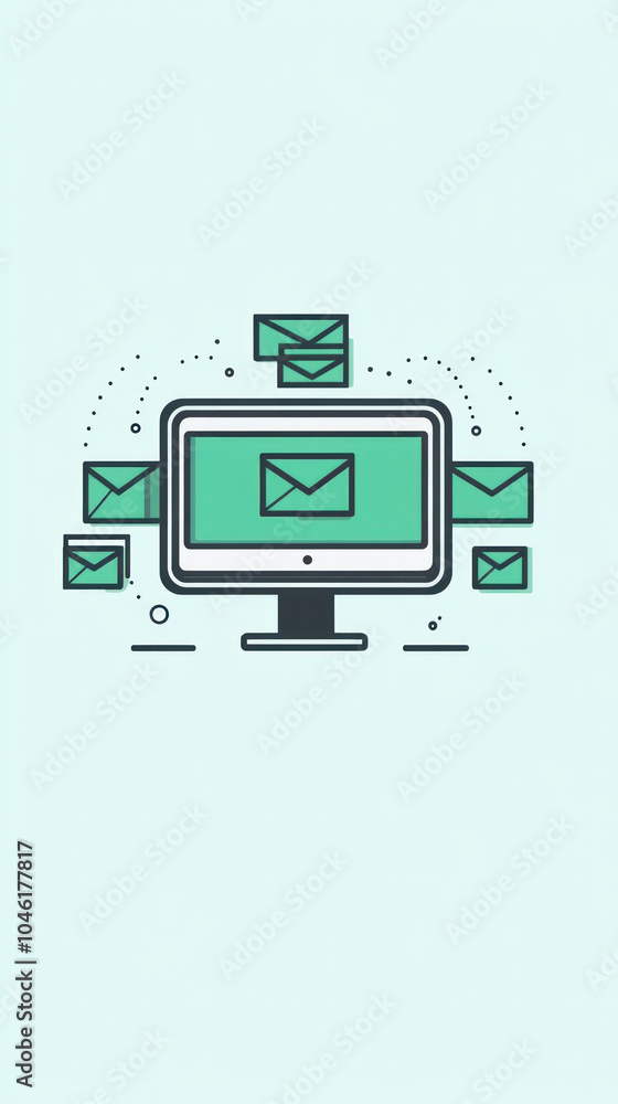 Poster a computer monitor with a green background and a bunch of emails on it. the idea of the image is tha