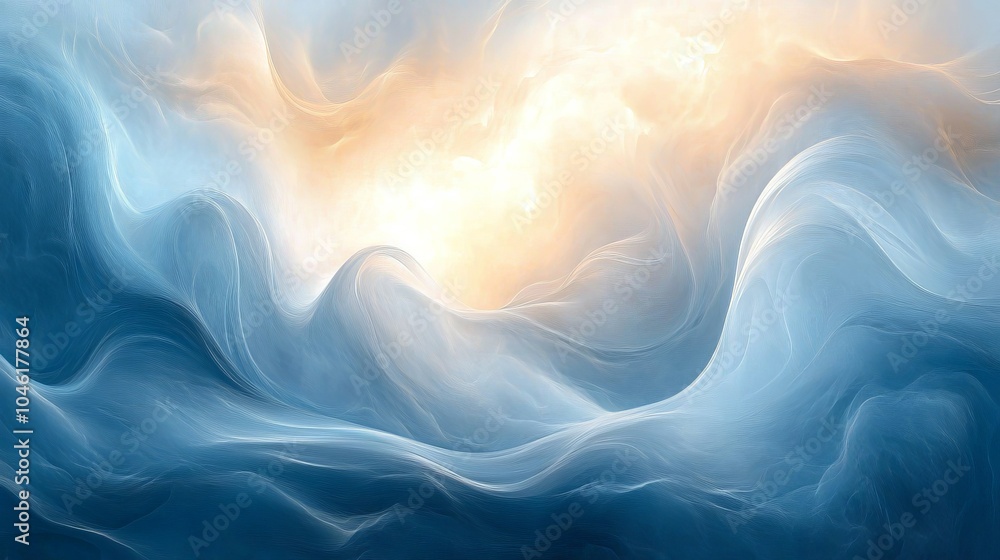 Poster abstract rotating patterns of blue, gray, and beige, resembling marble textures, with a smooth artis