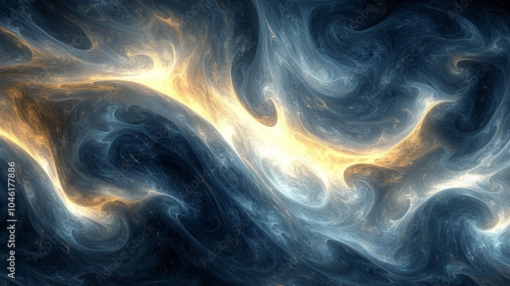 Poster abstract rotating patterns of blue, gray, and beige, resembling marble textures, with a smooth artis