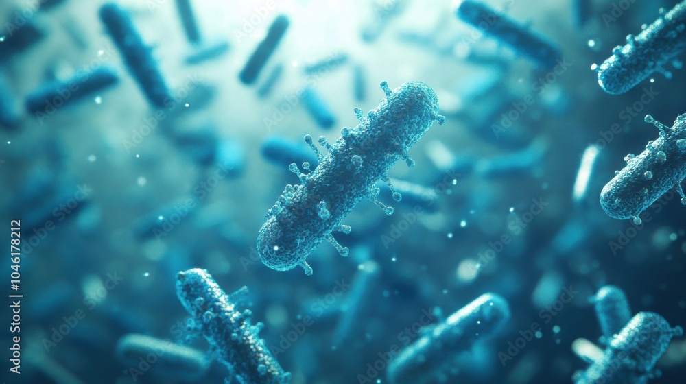 Fototapete bacteria are observed under a microscope, showcasing various shapes in a vibrant, nutrient-rich envi