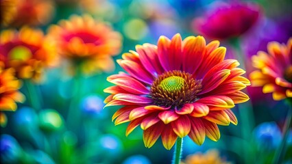 Fototapeta premium A Single Flower in a Field of Vibrant Colors, Its Petals Shimmering with an Ethereal Glow