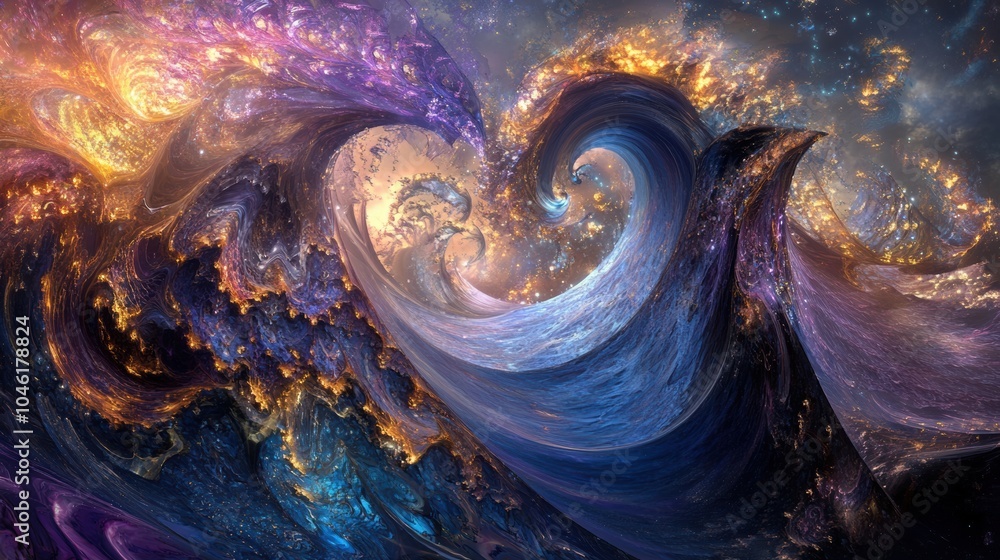 Leinwandbilder a mesmerizing blend of colors and textures captures a cosmic wave-like formation in a stunning abstr