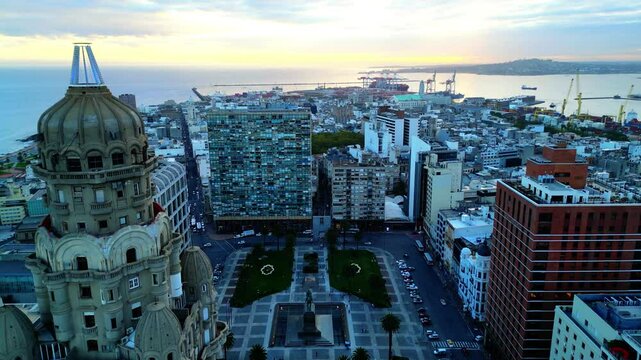 Aerial View of Montevideo's Iconic Plaza Independencia