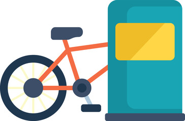 Illustration featuring a bicycle and a blank city information panel, ideal for topics about cycling infrastructure and urban planning