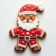 Fototapeta premium Festively Decorated Gingerbread Santa Cookie with Icing and Colorful Details