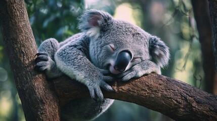 Fototapeta premium Sleepy Koala - Koala napping on a tree branch