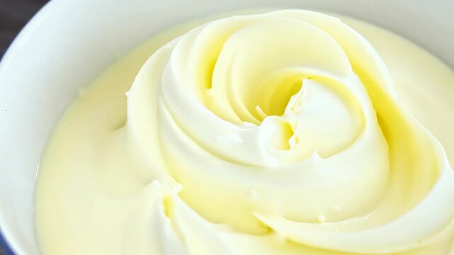 closeup footage presents texture stiff whipped egg whites slowly tilting reveal creamy consistency ultrahighdefinition 4K resolution smooth peaks cream whisker white bakery beaten cake