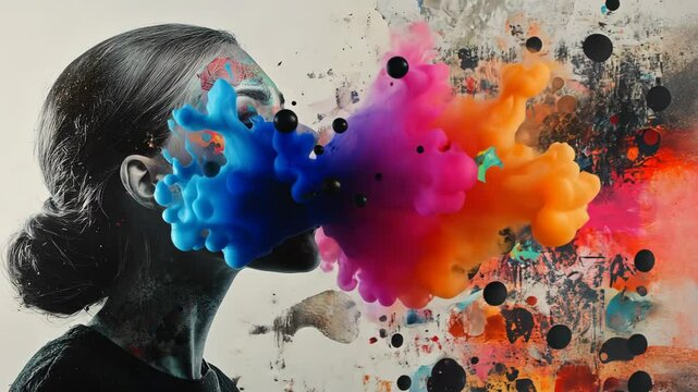 Creative trend collage of female head talking mouth speech news announce communication weird freak bizarre unusual fantasy Video