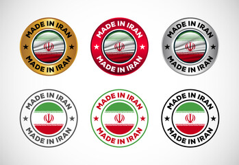 Made in Iran label icon with flag. Icon set for business, badge, seal, sticker, logo, and symbol