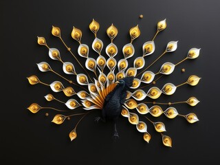 Peacock art, Elegant Paper Art Peacock with Gold Accents
