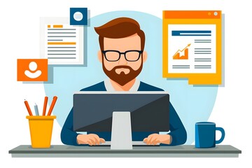 Businessman working on computer.