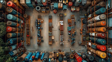 Aerial View of Industrial Storage Facility with Rolled Materials