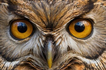 Fototapeta premium a close up of owl's face with bright yellow eyes