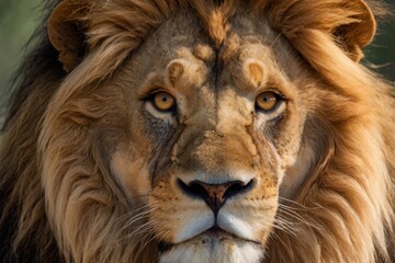 a close up of  majestic male lion face