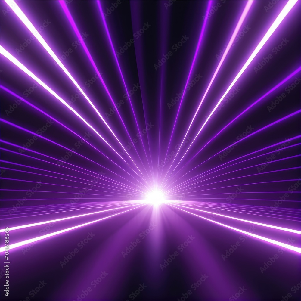 Wall mural a vibrant display of purple laser beams radiating from a central point in a dark space, creating an 