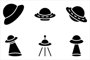Set of Spaceship UFO icon collection on white background