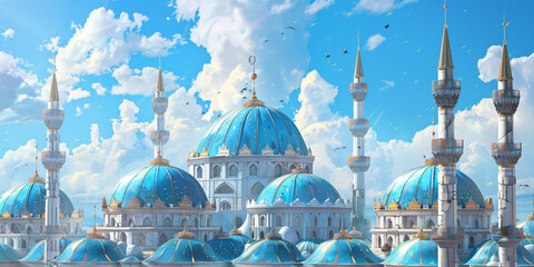 a blue and white domes and towers, Architectural Beauty: Blue and White Domes and Towers, 