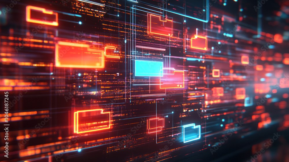 Poster a computer screen with many different colored squares and rectangles. the squares are all different 