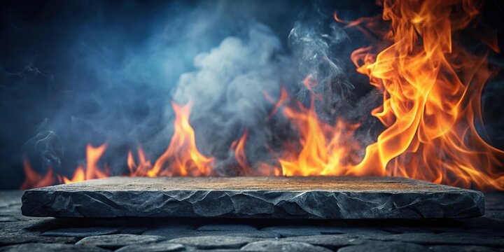 Stone platform with fire and smoke