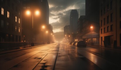 a street with cars on it at night in the city street cinematic lighting