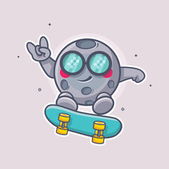 cool moon character mascot playing skateboard isolated cartoon