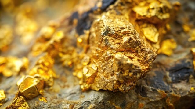 Stone surface with gold antimony ore in San Juan blue and gold streaks, Close-Up