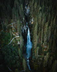 Waterfall in Austria Untersulzbachtal in Salzburg Aerial Footage