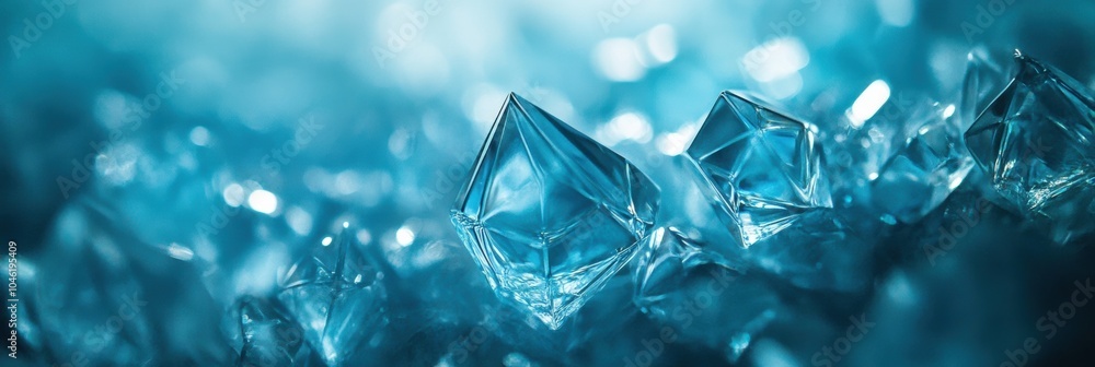 Leinwandbilder geometric icy crystals sparkle with radiant reflections against a serene blue backdrop creating an e